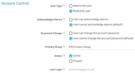 User Access Rights in User Account Settings