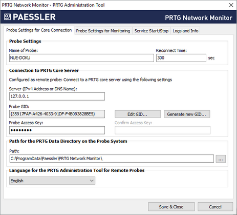 Remote Probe Settings in PRTG Administration Tool